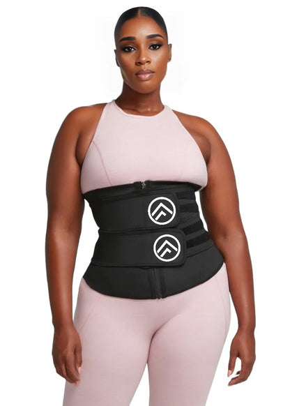 FitnFem Sweat Waist Trainer, Neoprene Workout Corset Cincher Trimmer Shaper Belt - No Roll-Up Solid Double Strap Zipper Waist Trainer Belt Women's Fajas Summer, Custom Neoprene Nylon Shapes Sleek Comfortable Sexy Compression Underwear Workout Lady