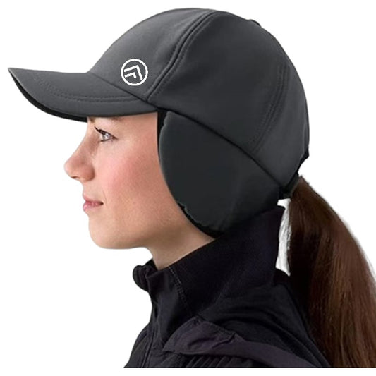 Winter Warm Ponytail Hat with DropDown Ear Flap＆Elastic Tie Band Trucker Fleece Waterproof Cap for Skiing, Skating, Run, Cycling, Sun Protect