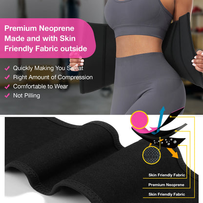 FitnFem Sweat Waist Trainer, Neoprene Workout Corset Cincher Trimmer Shaper Belt - No Roll-Up Solid Double Strap Zipper Waist Trainer Belt Women's Fajas Summer, Custom Neoprene Nylon Shapes Sleek Comfortable Sexy Compression Underwear Workout Lady